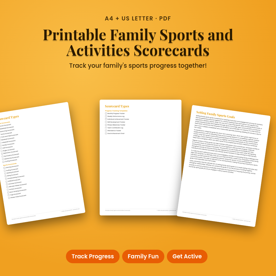 Printable Family Sports and Activities Scorecards