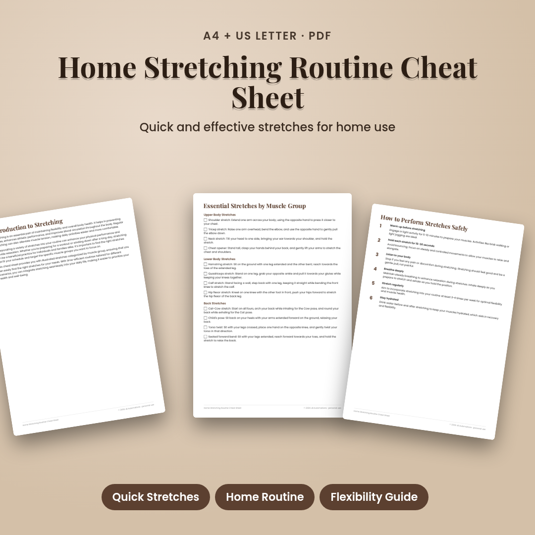 Home Stretching Routine Cheat Sheet