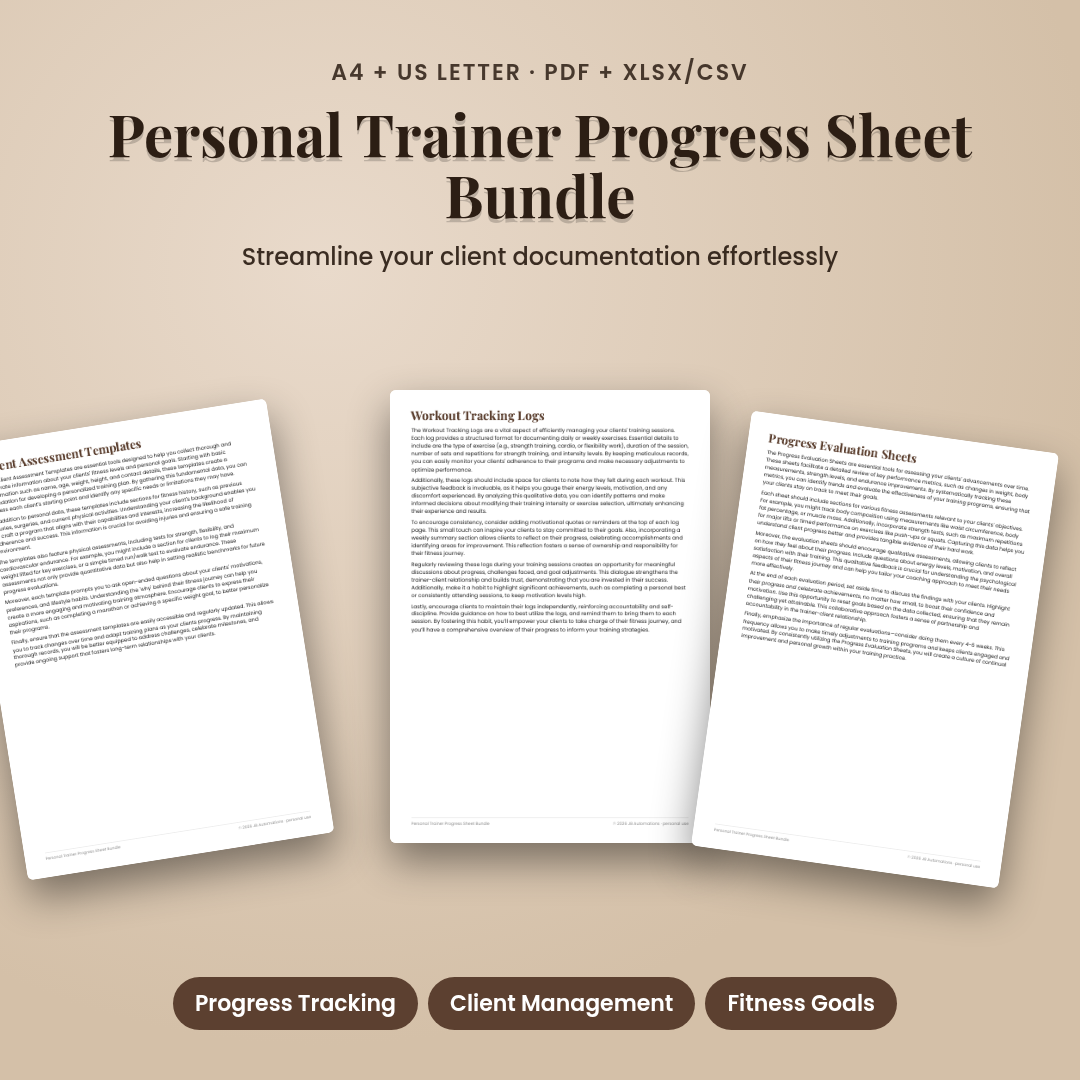 Personal Trainer Progress Sheet Bundle