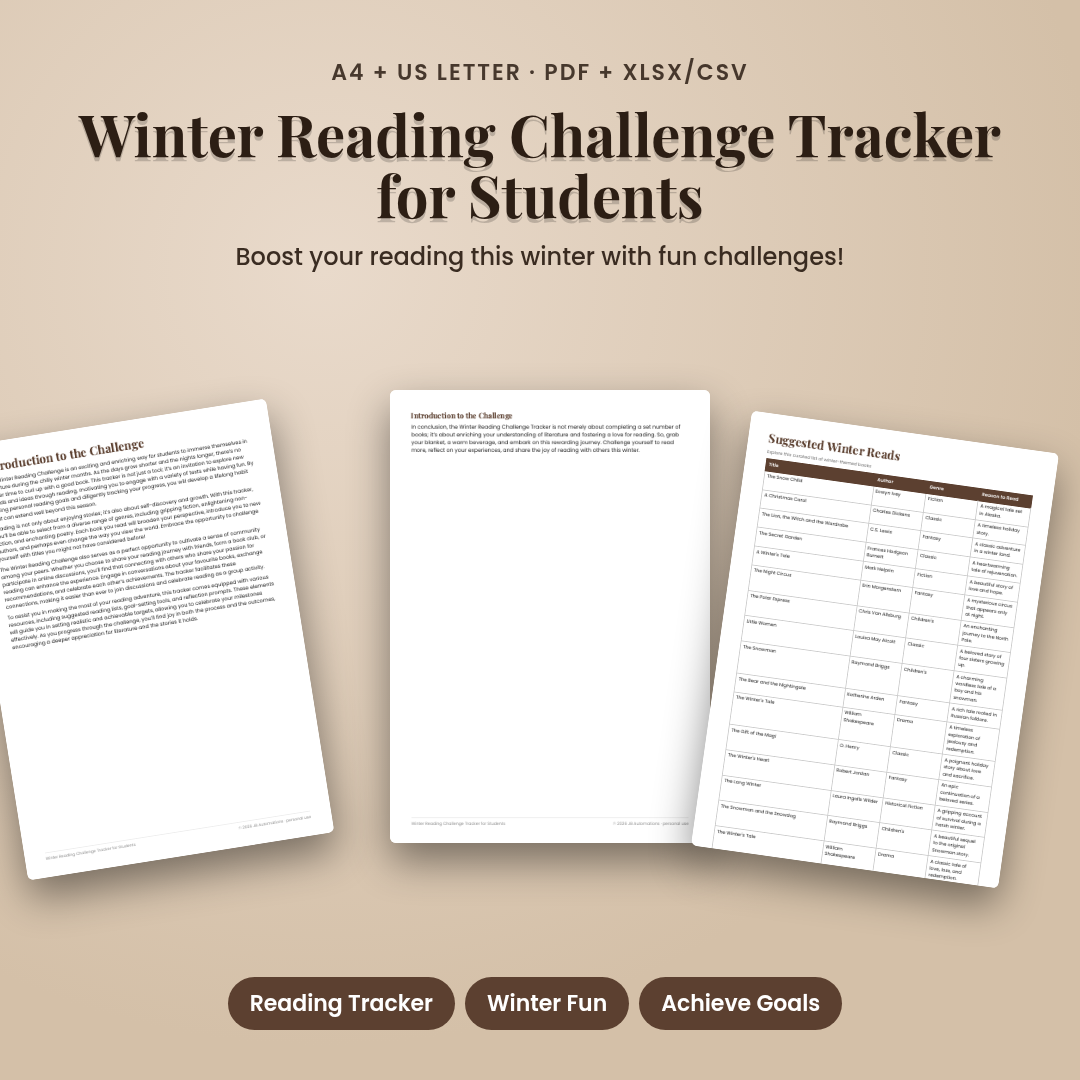 Winter Reading Challenge Tracker for Students