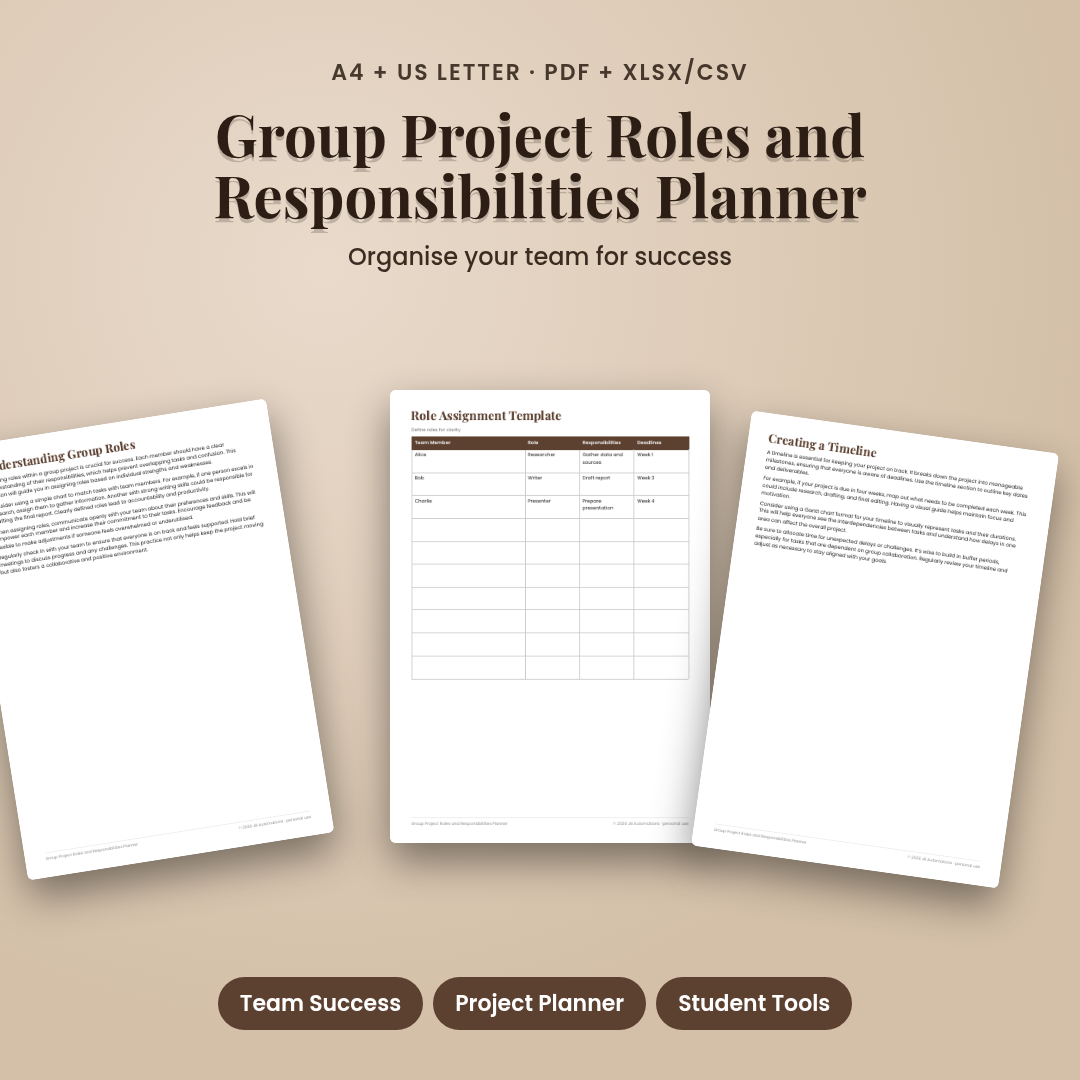 Group Project Roles and Responsibilities Planner
