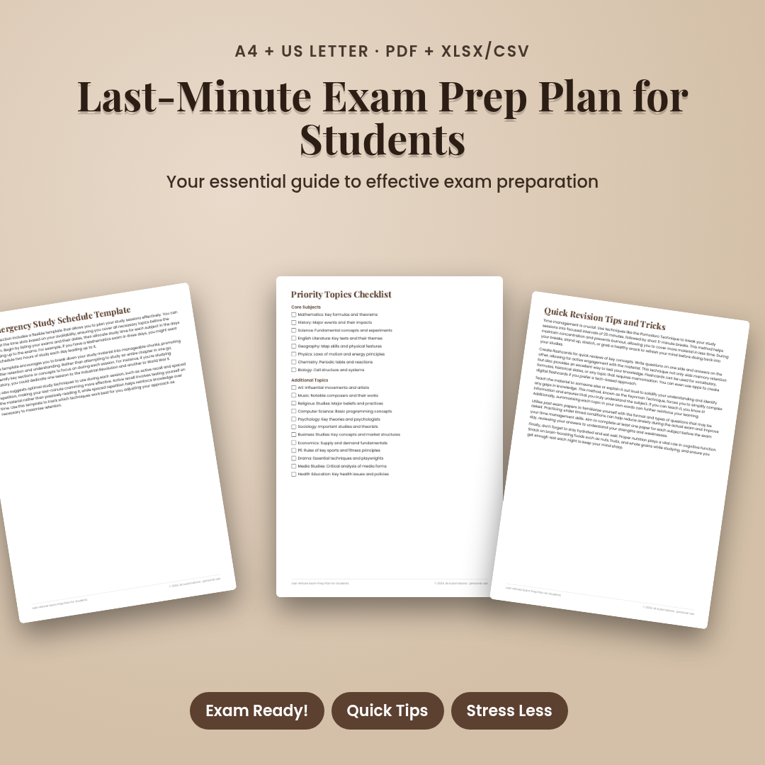 Last-Minute Exam Prep Plan for Students