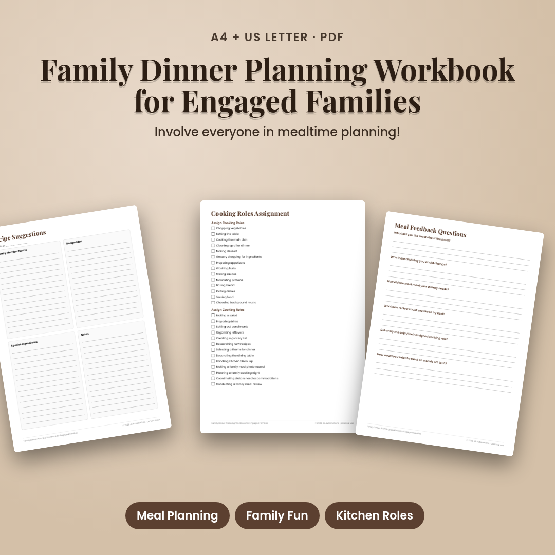 Family Dinner Planning Workbook for Engaged Families