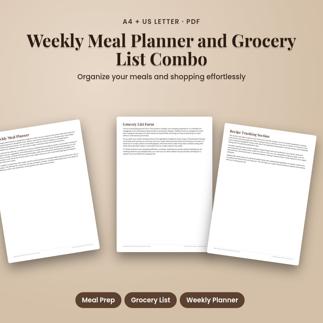 Weekly Meal Planner and Grocery List Combo