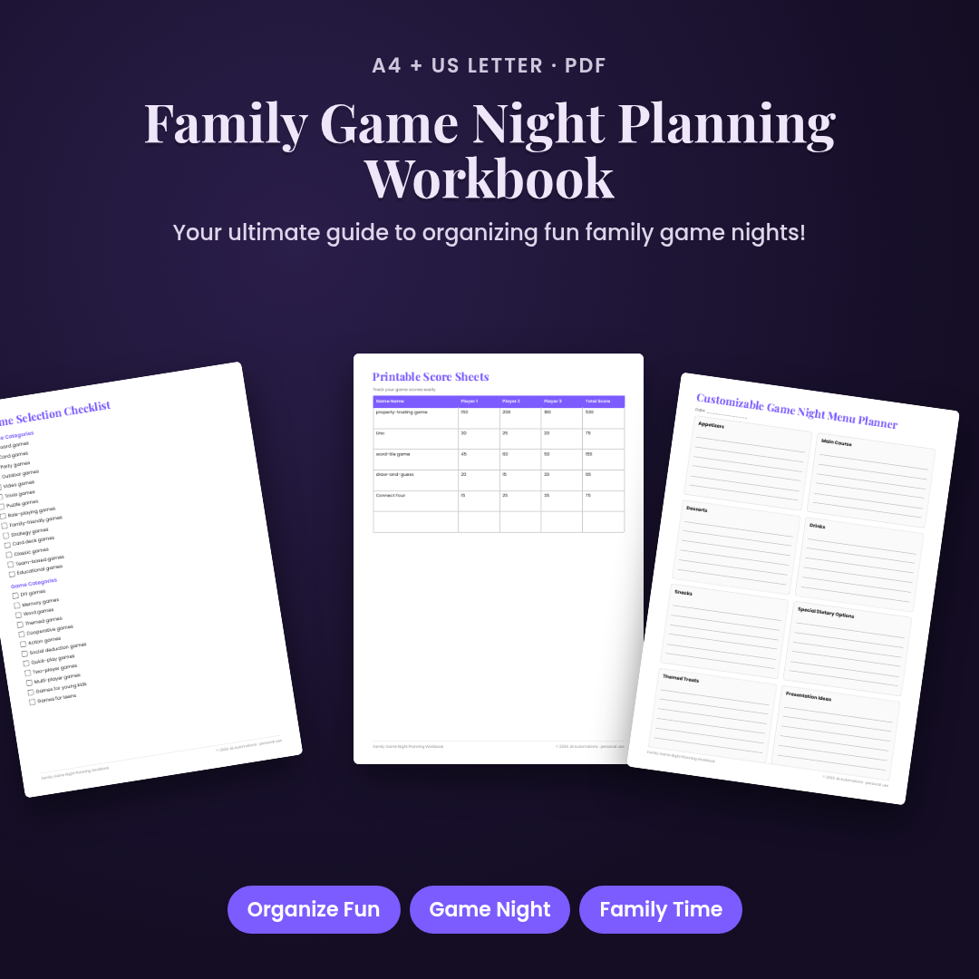 Family Game Night Planning Workbook