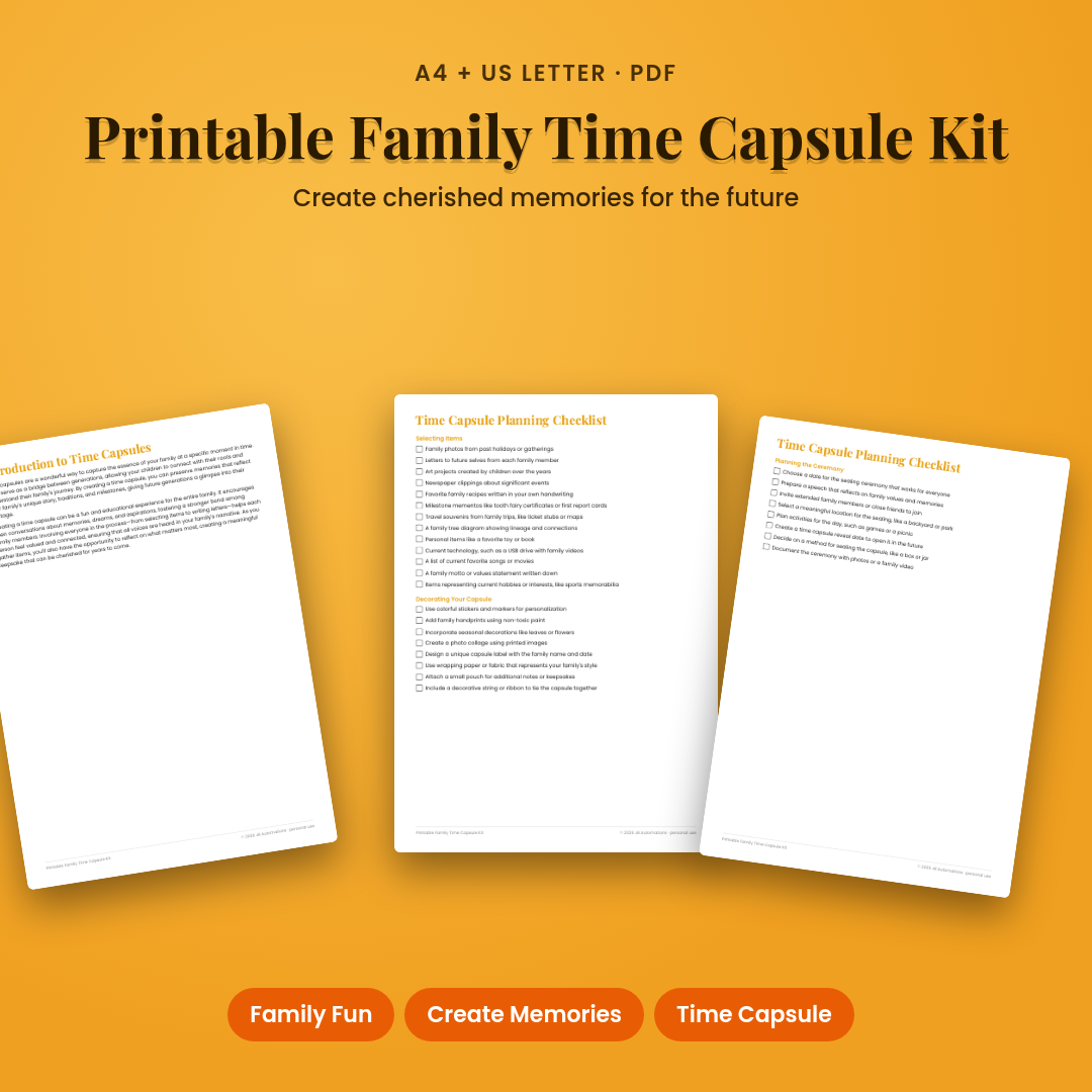 Printable Family Time Capsule Kit