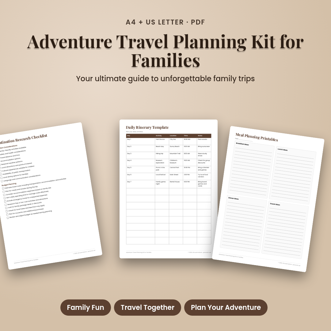 Adventure Travel Planning Kit for Families