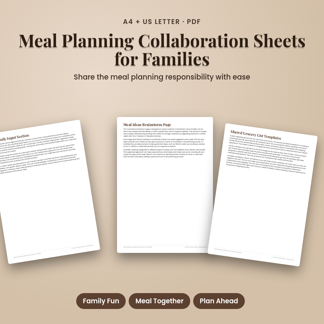 Meal Planning Collaboration Sheets for Families