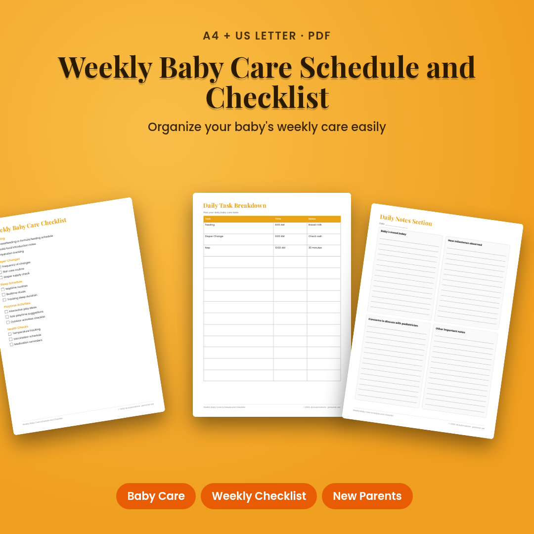 Weekly Baby Care Schedule and Checklist