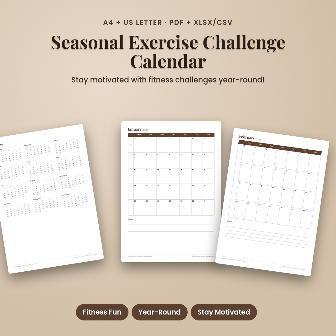 Seasonal Exercise Challenge Calendar