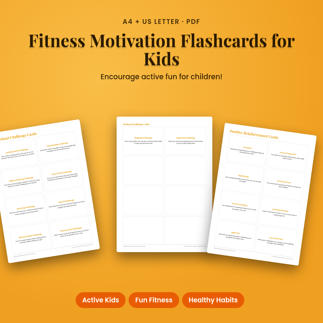 Fitness Motivation Flashcards for Kids