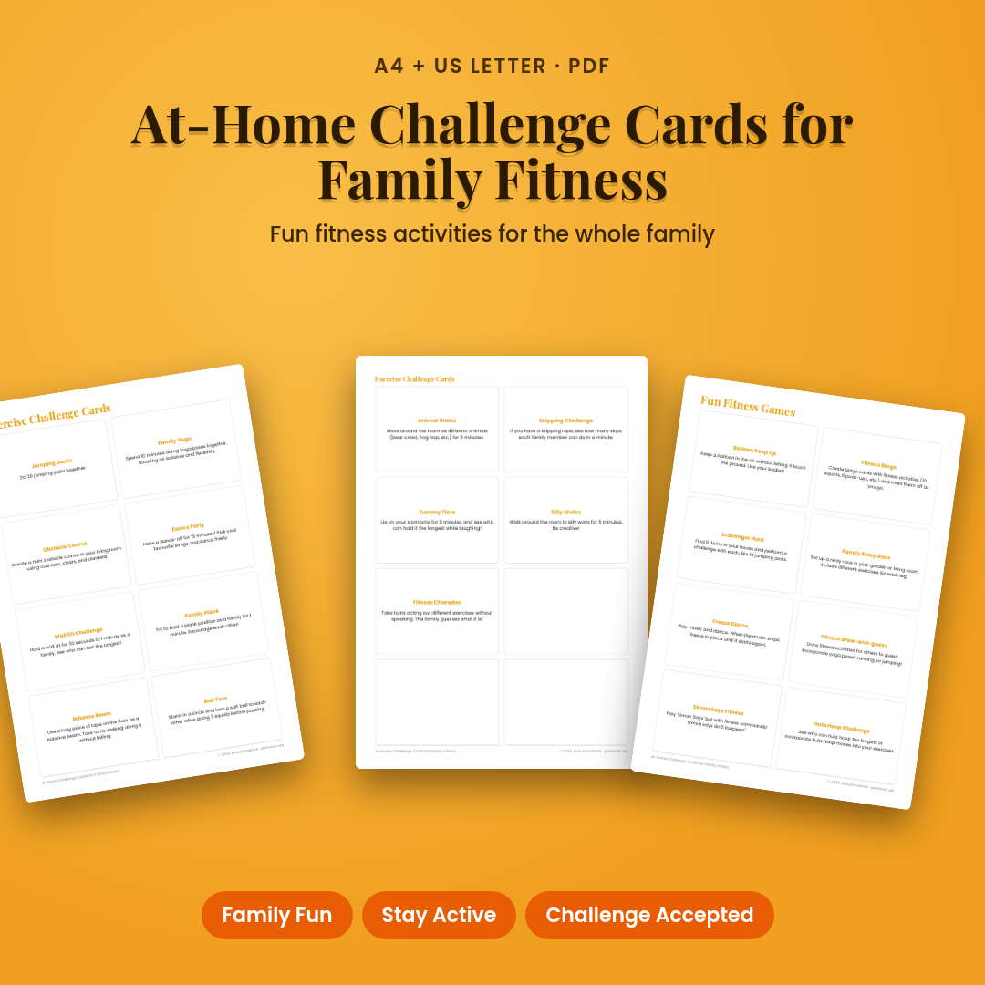 At-Home Challenge Cards for Family Fitness