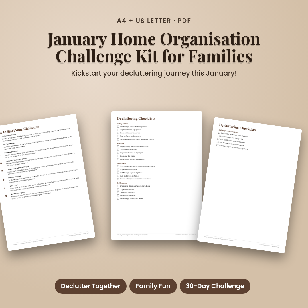January Home Organisation Challenge Kit for Families