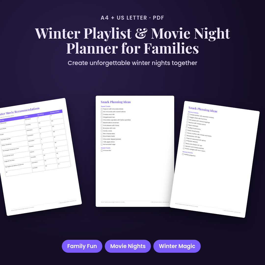 Winter Playlist &amp; Movie Night Planner for Families