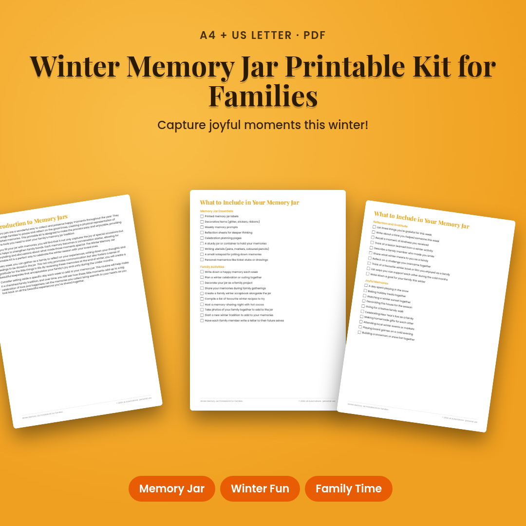 Winter Memory Jar Printable Kit for Families