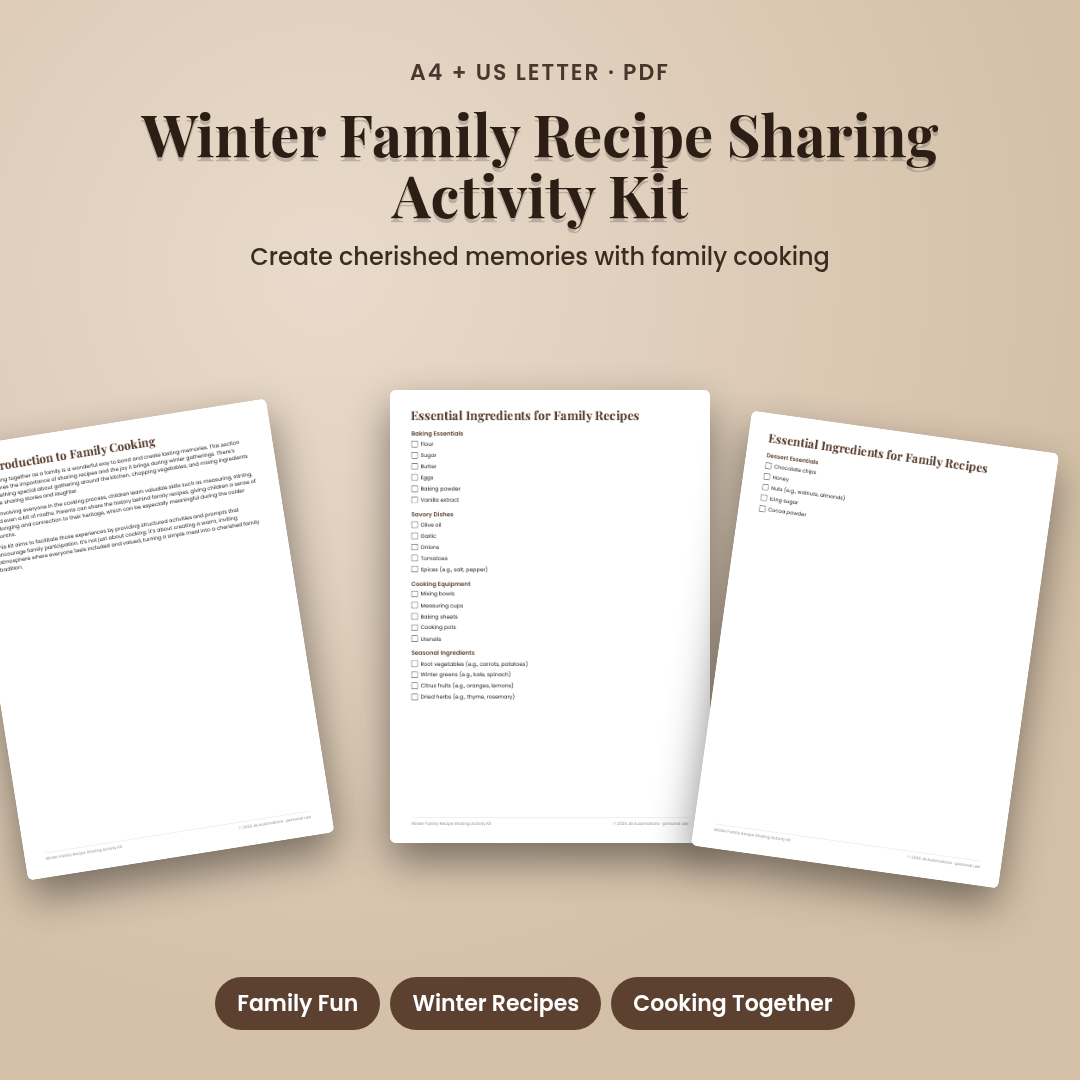 Winter Family Recipe Sharing Activity Kit