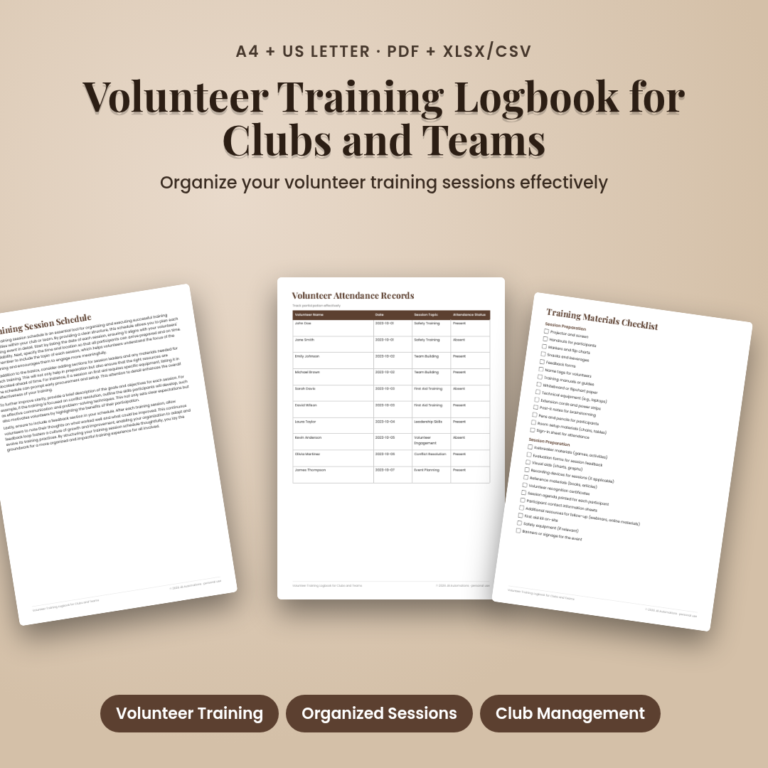 Volunteer Training Logbook for Clubs and Teams