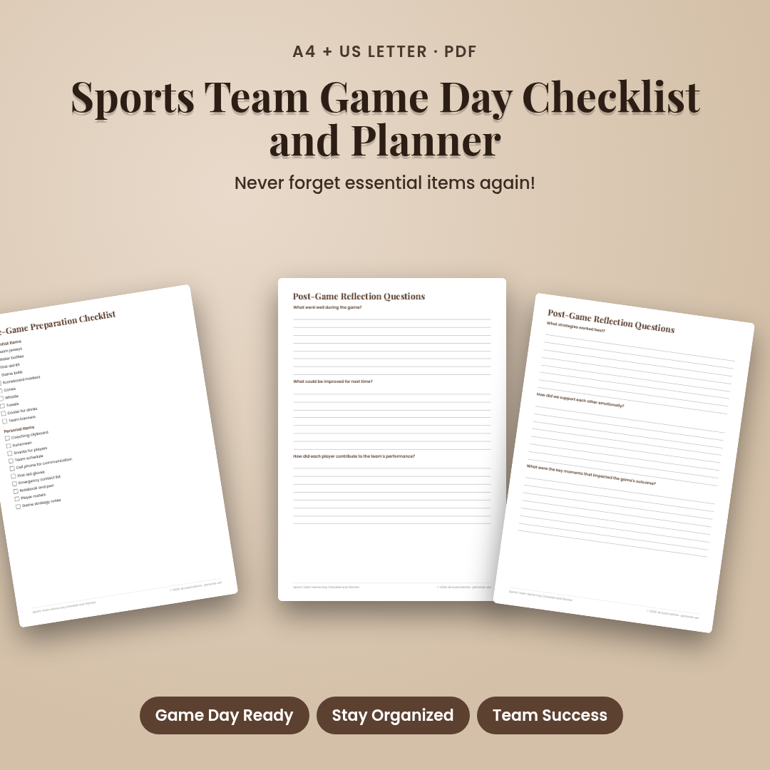 Sports Team Game Day Checklist and Planner