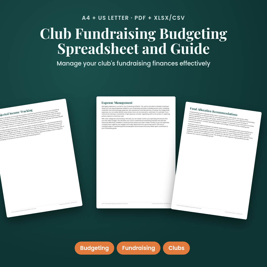 Club Fundraising Budgeting Spreadsheet and Guide