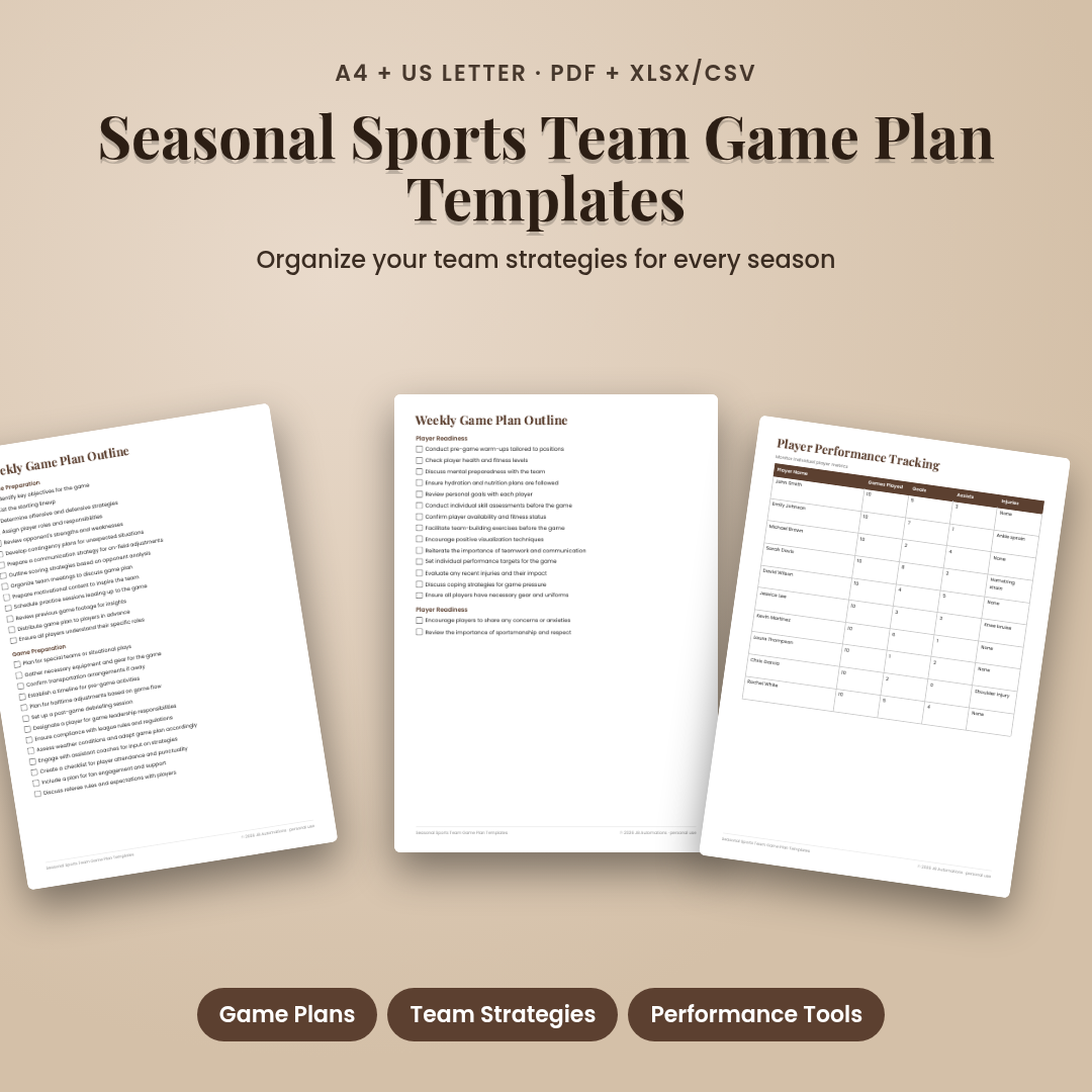Seasonal Sports Team Game Plan Templates