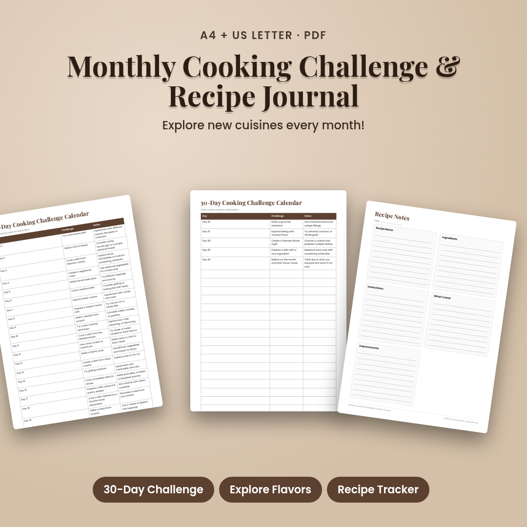 Monthly Cooking Challenge & Recipe Journal