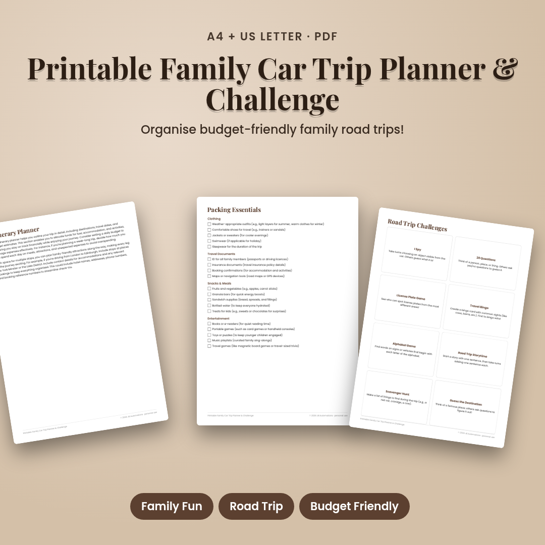 Printable Family Car Trip Planner & Challenge