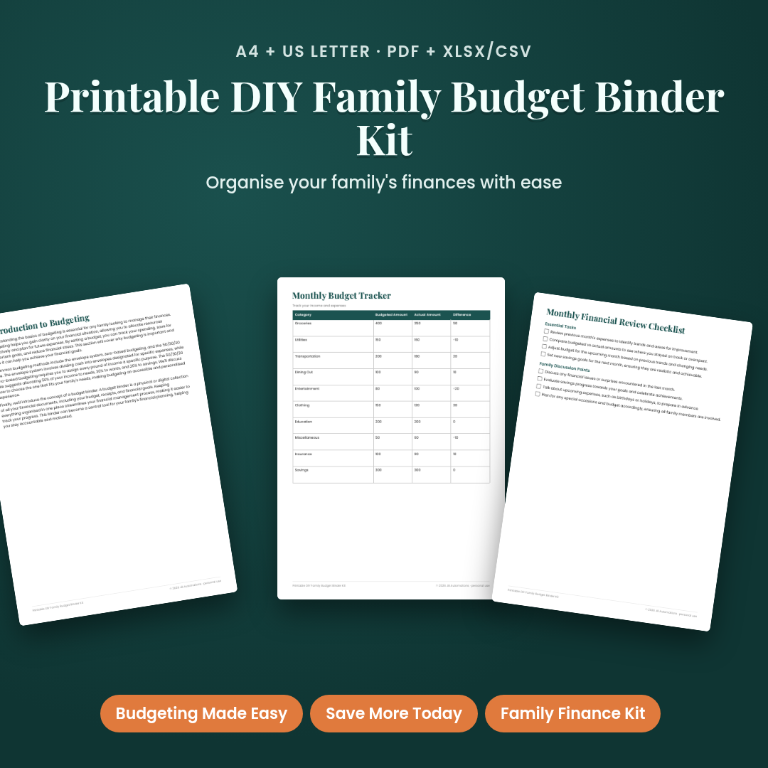 Printable DIY Family Budget Binder Kit