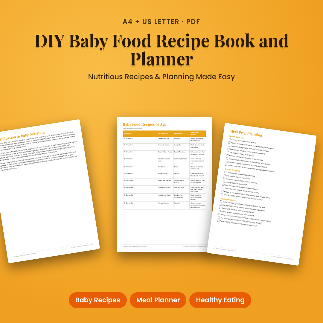 DIY Baby Food Recipe Book and Planner