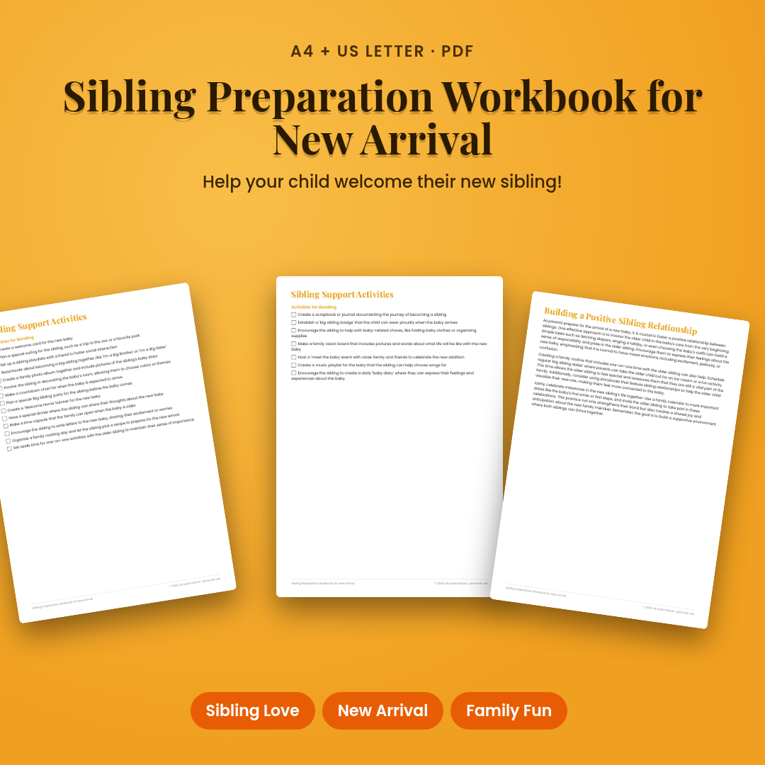Sibling Preparation Workbook for New Arrival