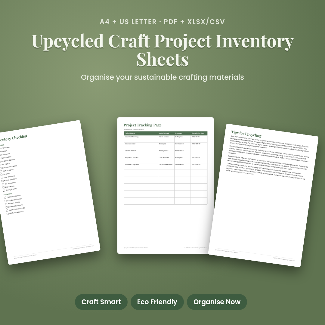 Upcycled Craft Project Inventory Sheets