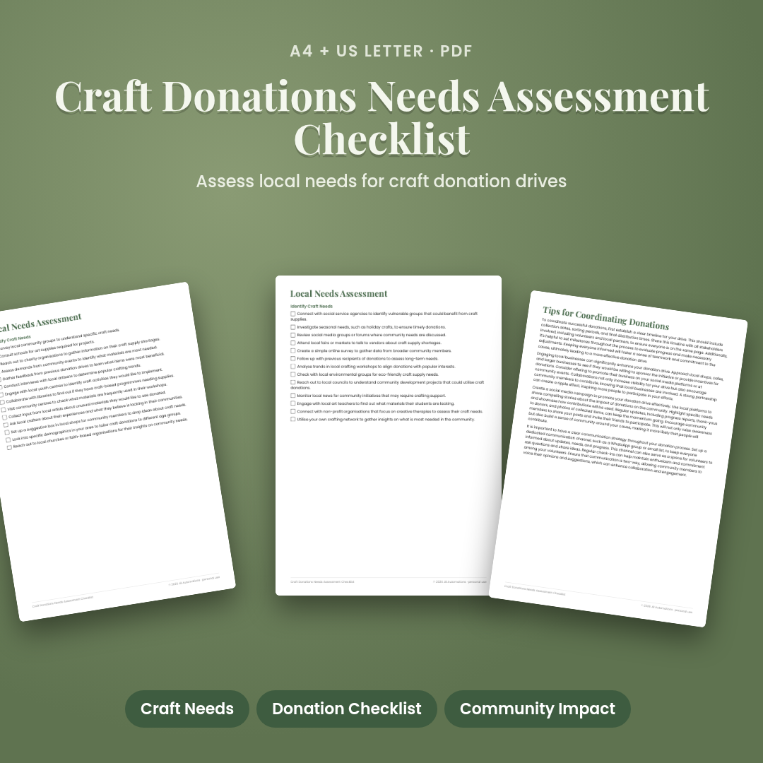 Craft Donations Needs Assessment Checklist