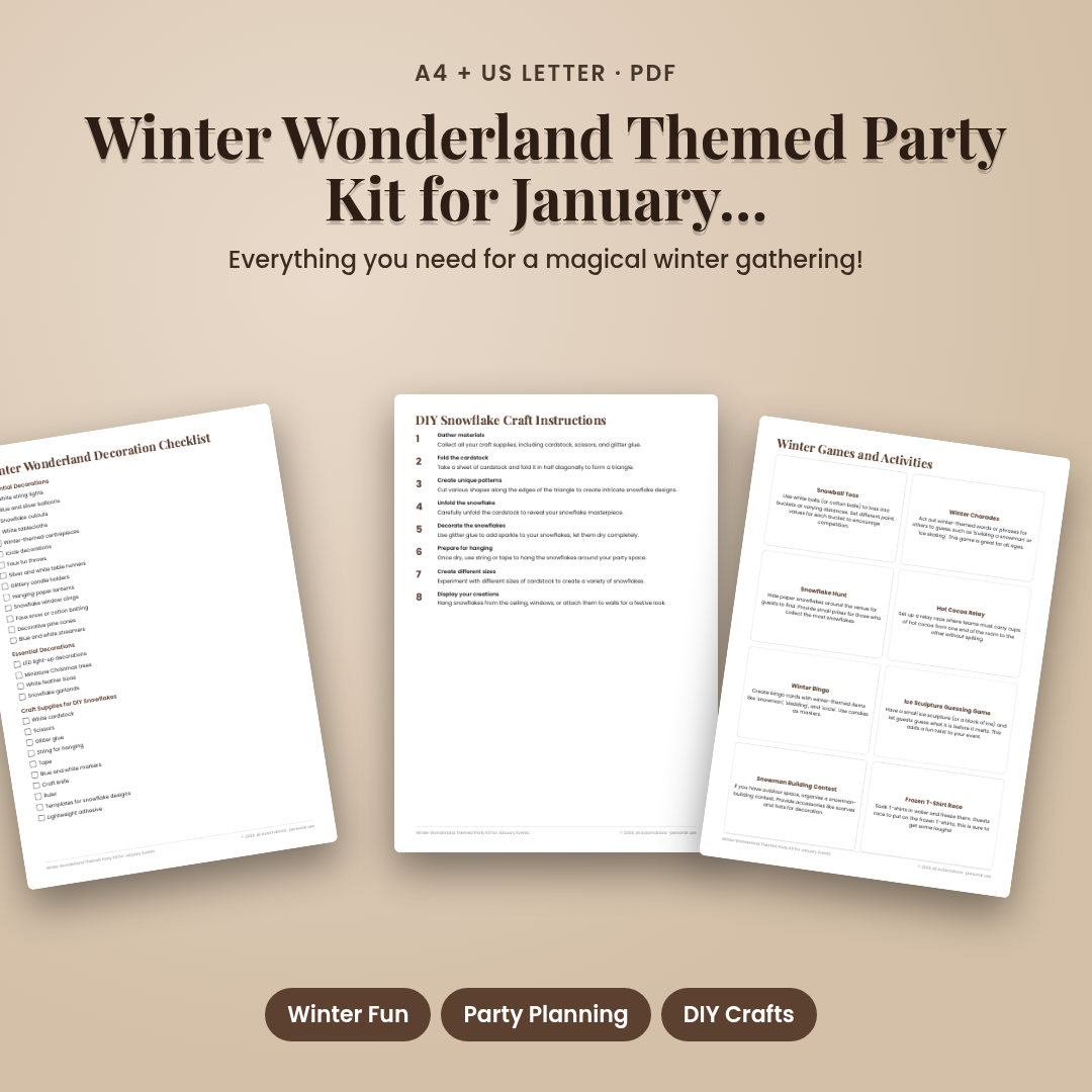 Winter Wonderland Themed Party Kit for January Events