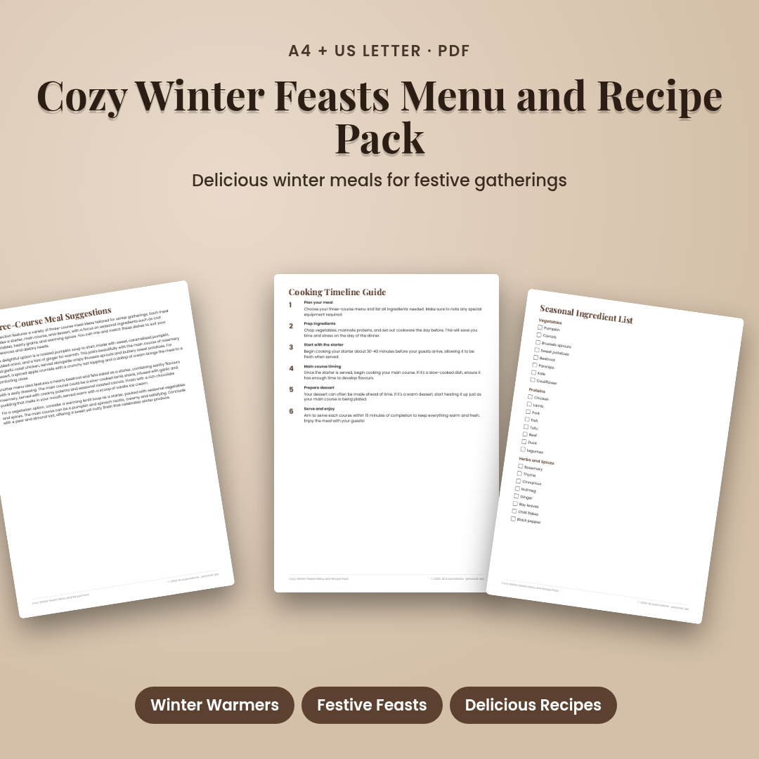 Cozy Winter Feasts Menu and Recipe Pack