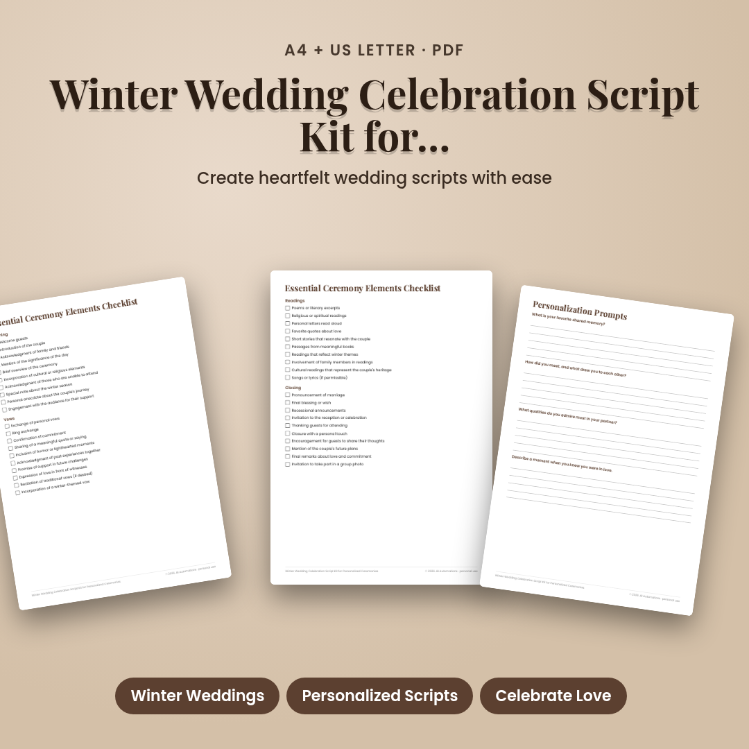 Winter Wedding Celebration Script Kit for Personalized Ceremonies