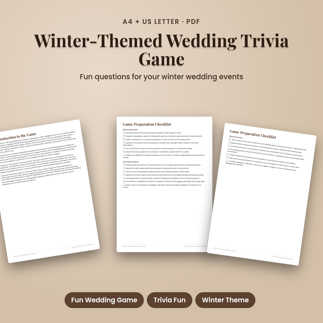 Winter-Themed Wedding Trivia Game