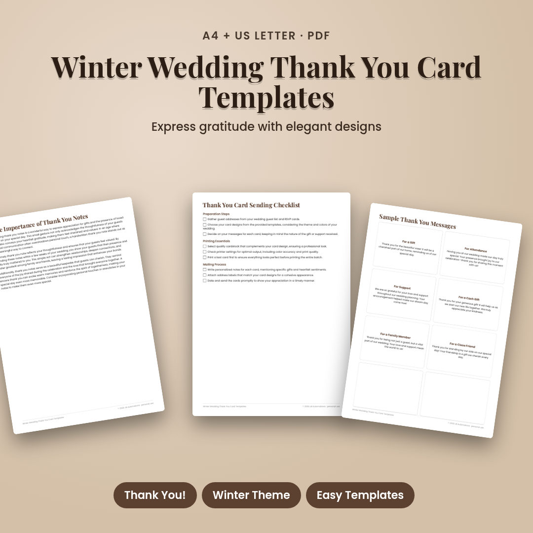 Winter Wedding Thank You Card Templates