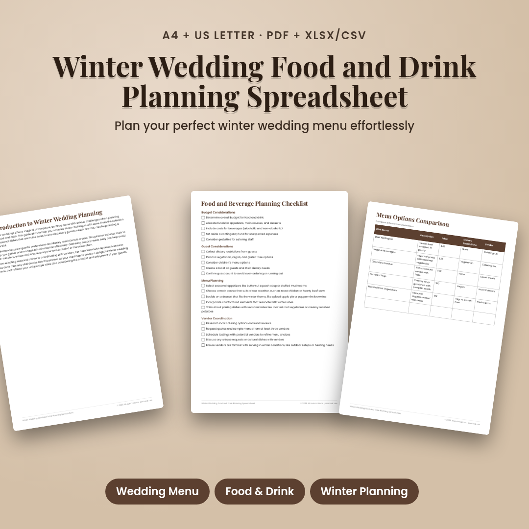 Winter Wedding Food and Drink Planning Spreadsheet