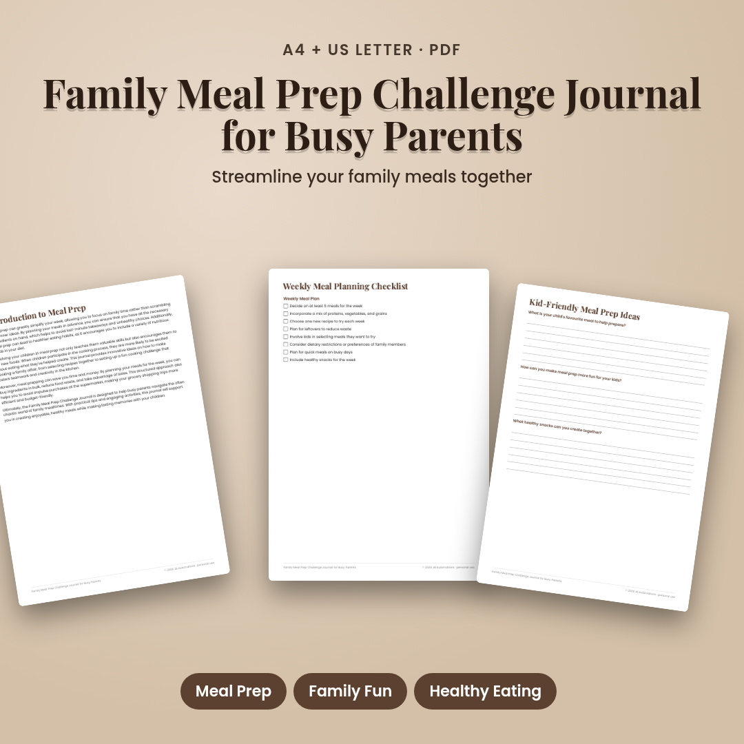 Family Meal Prep Challenge Journal for Busy Parents