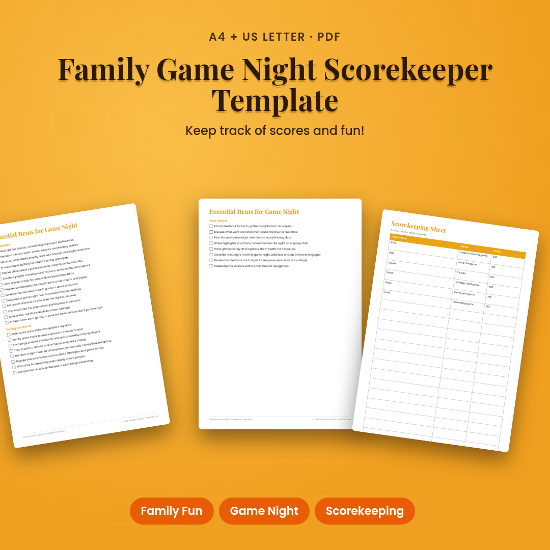 Family Game Night Scorekeeper Template