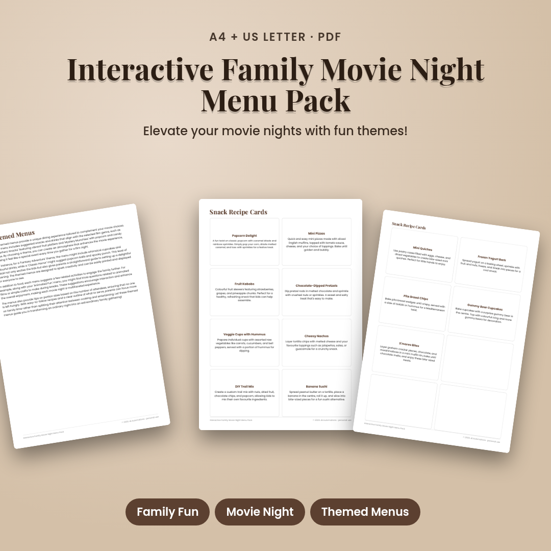 Interactive Family Movie Night Menu Pack