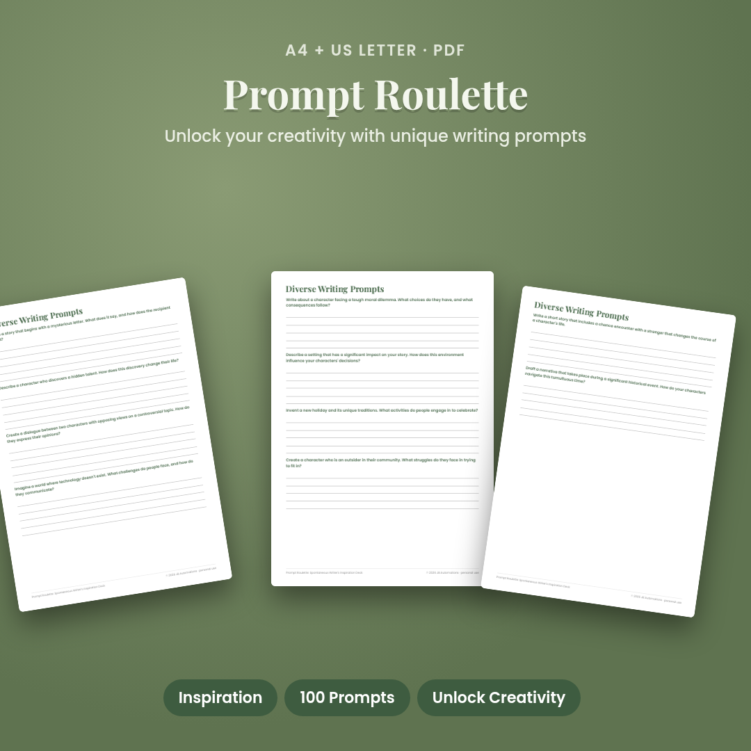 Prompt Roulette: Spontaneous Writer's Inspiration Deck