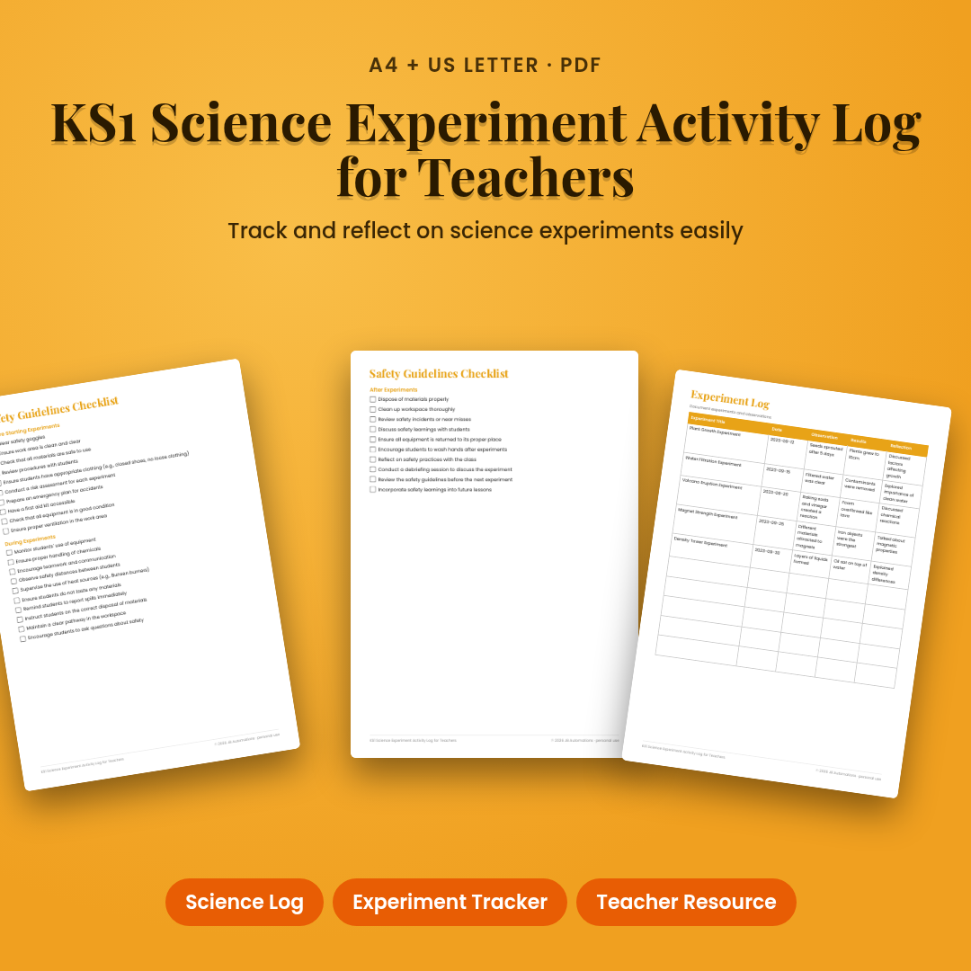 KS1 Science Experiment Activity Log for Teachers