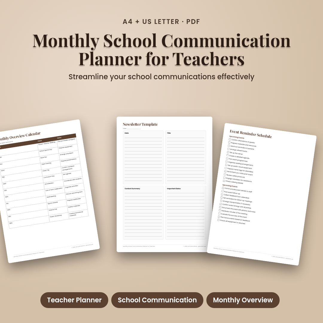 Monthly School Communication Planner for Teachers