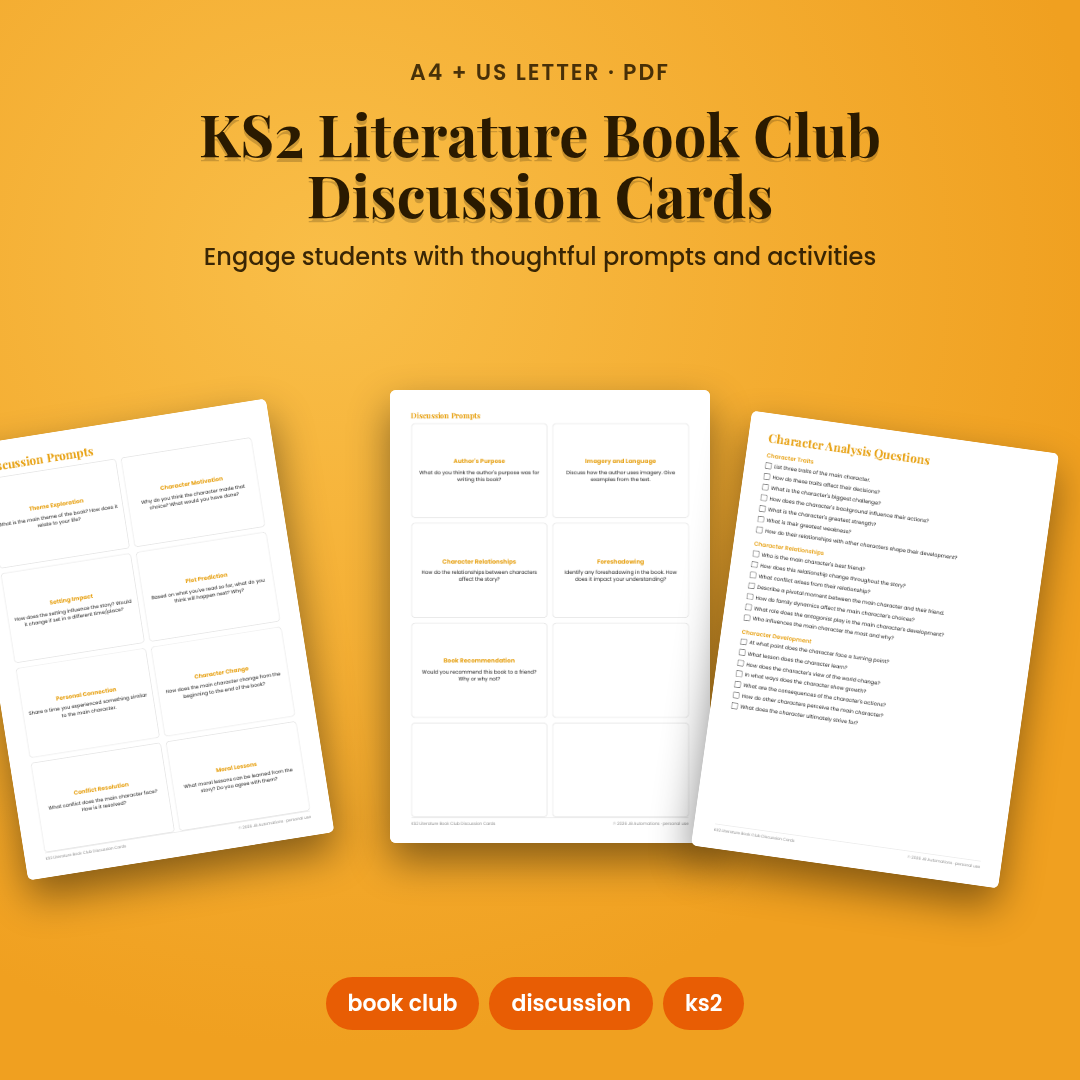 KS2 Literature Book Club Discussion Cards