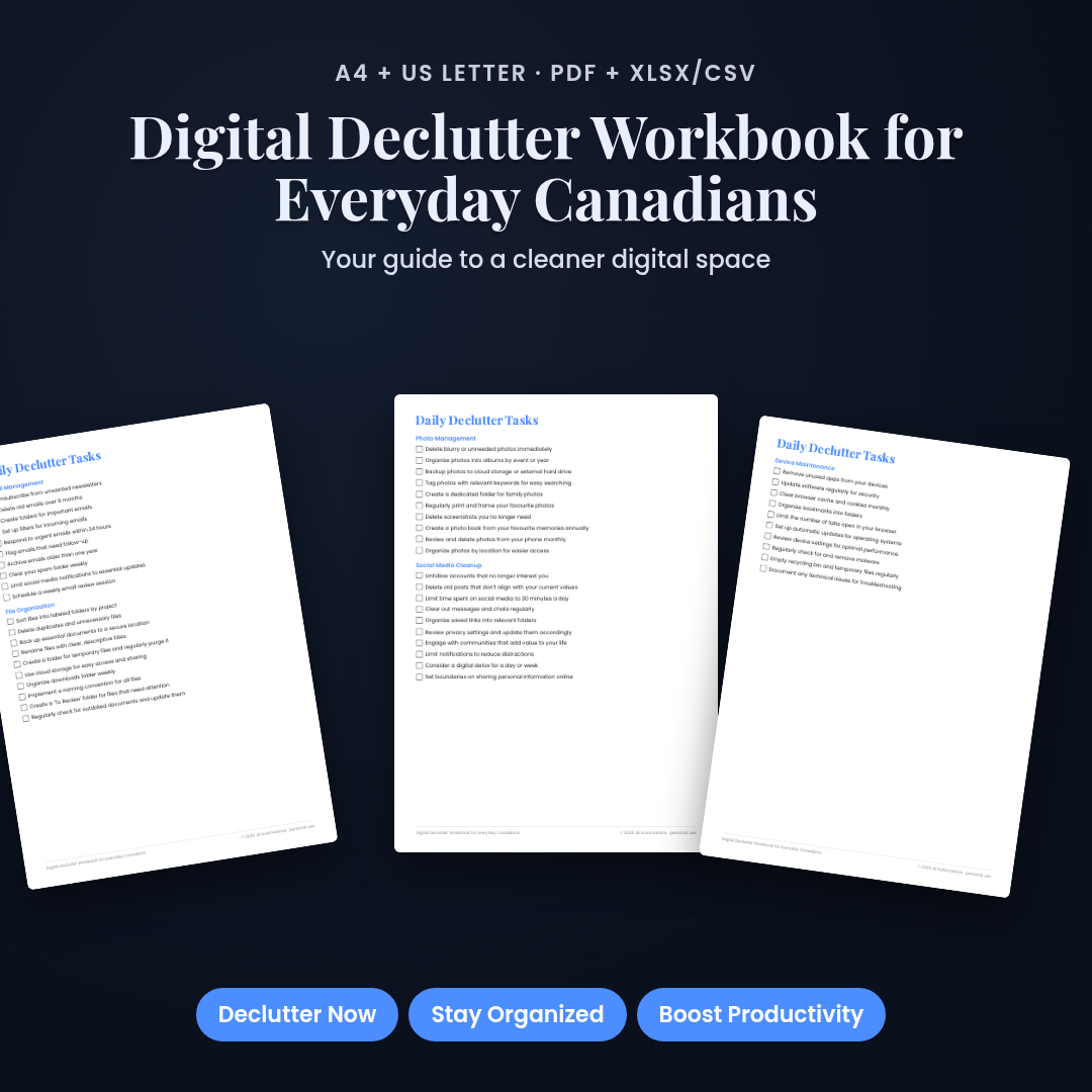 Digital Declutter Workbook for Everyday Canadians