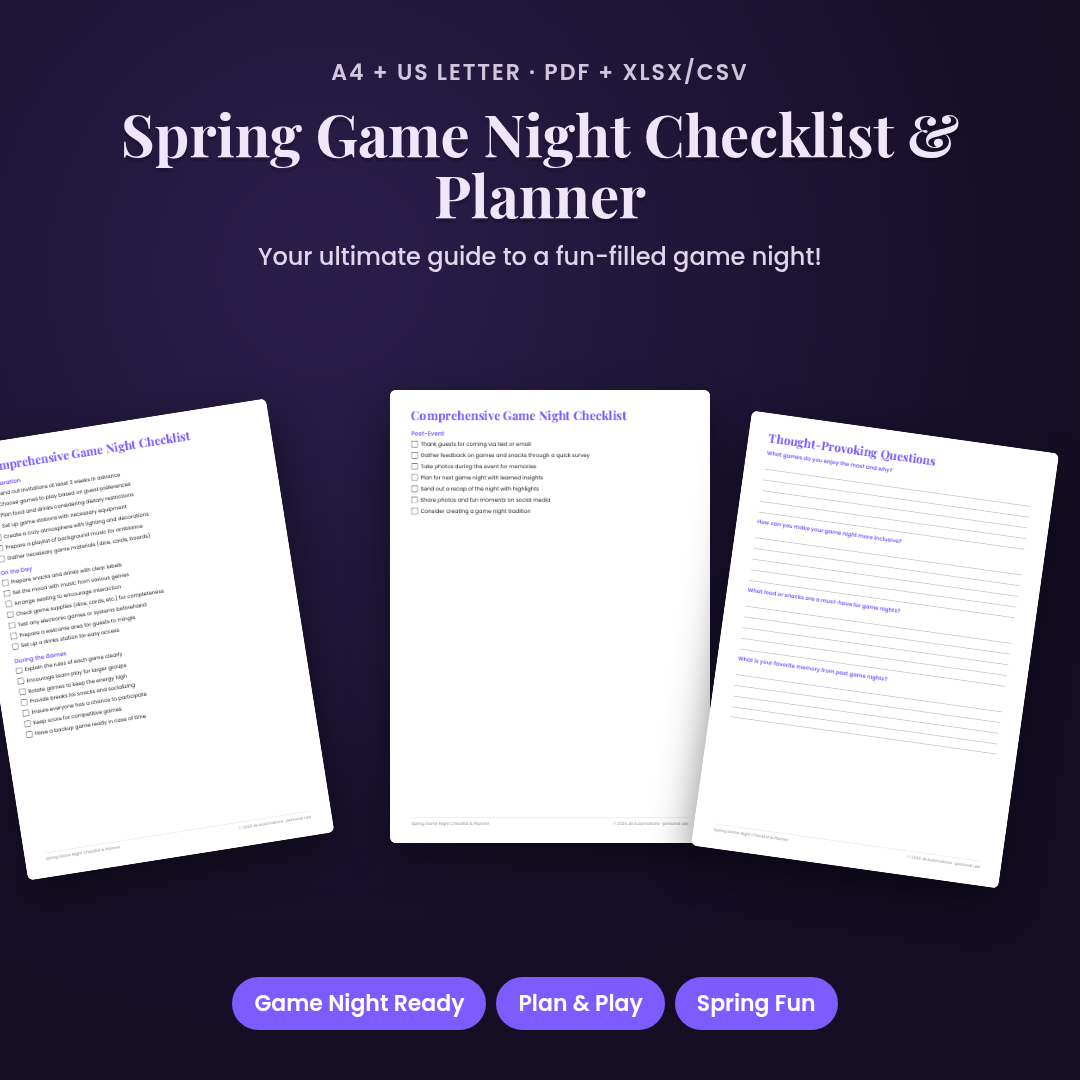 Spring Game Night Checklist &amp; Planner