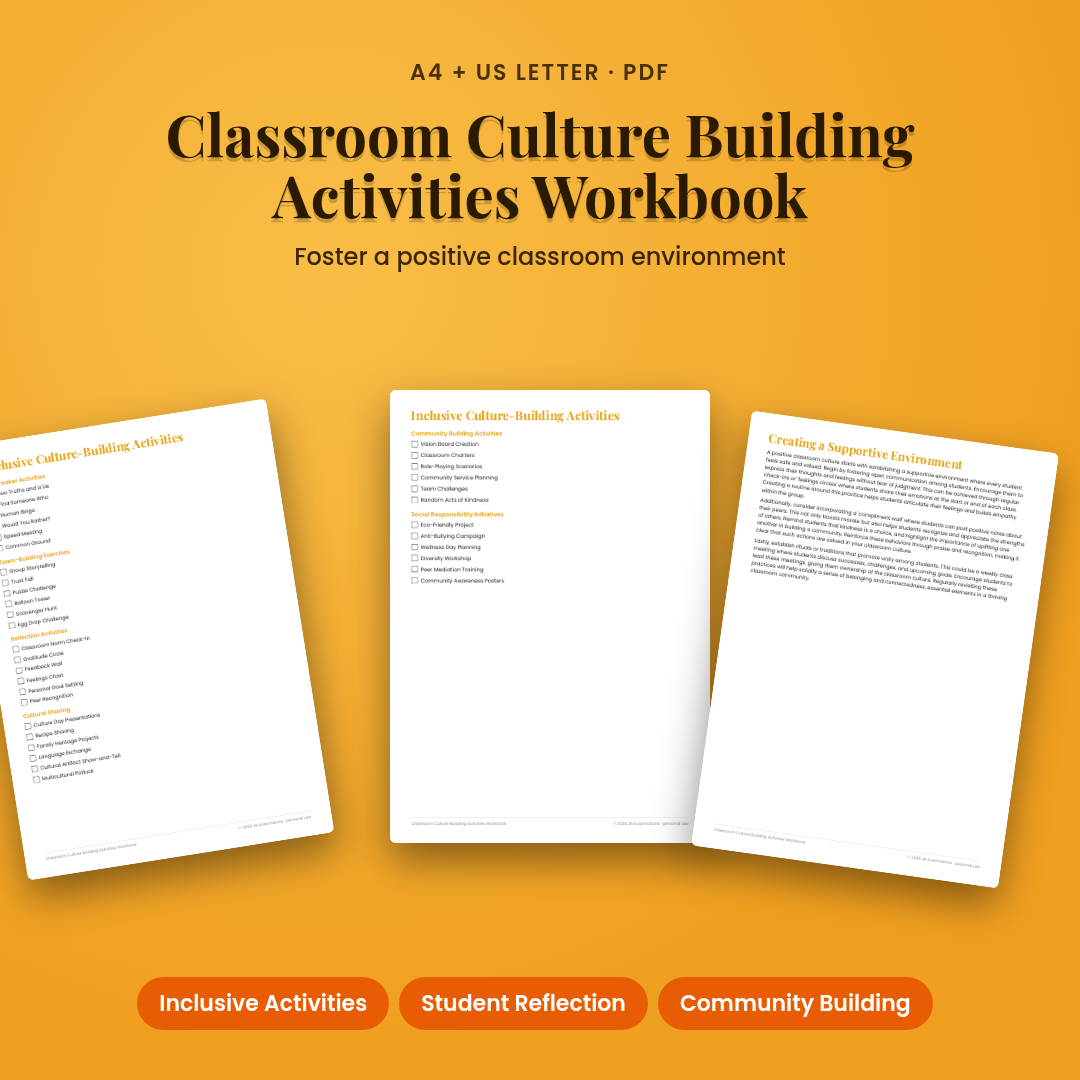 Classroom Culture Building Activities Workbook