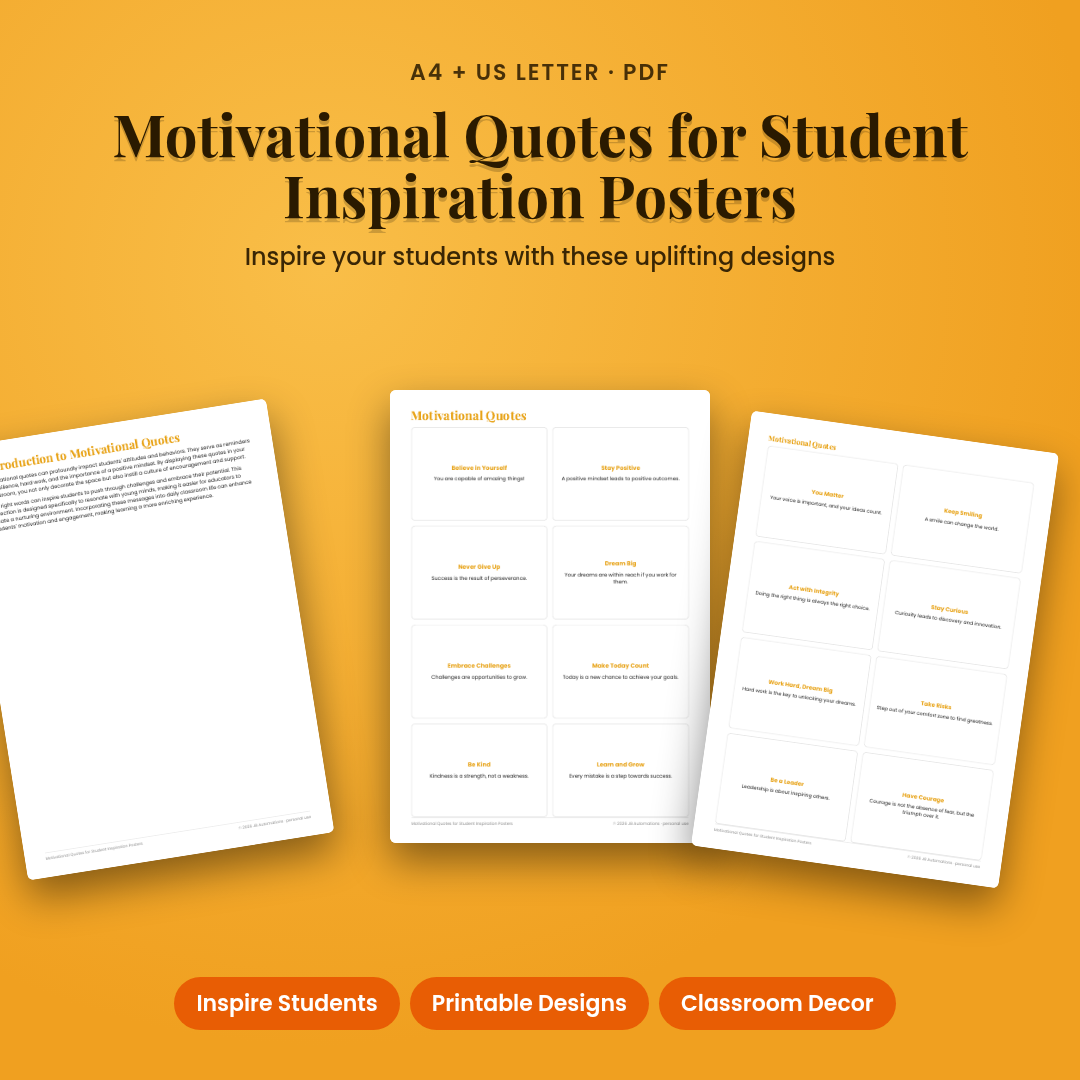 Motivational Quotes for Student Inspiration Posters