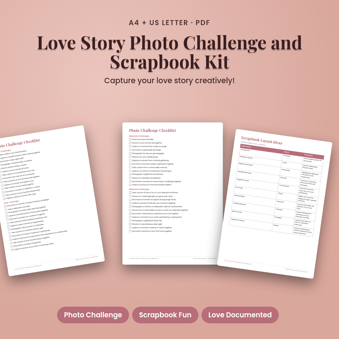 Love Story Photo Challenge and Scrapbook Kit