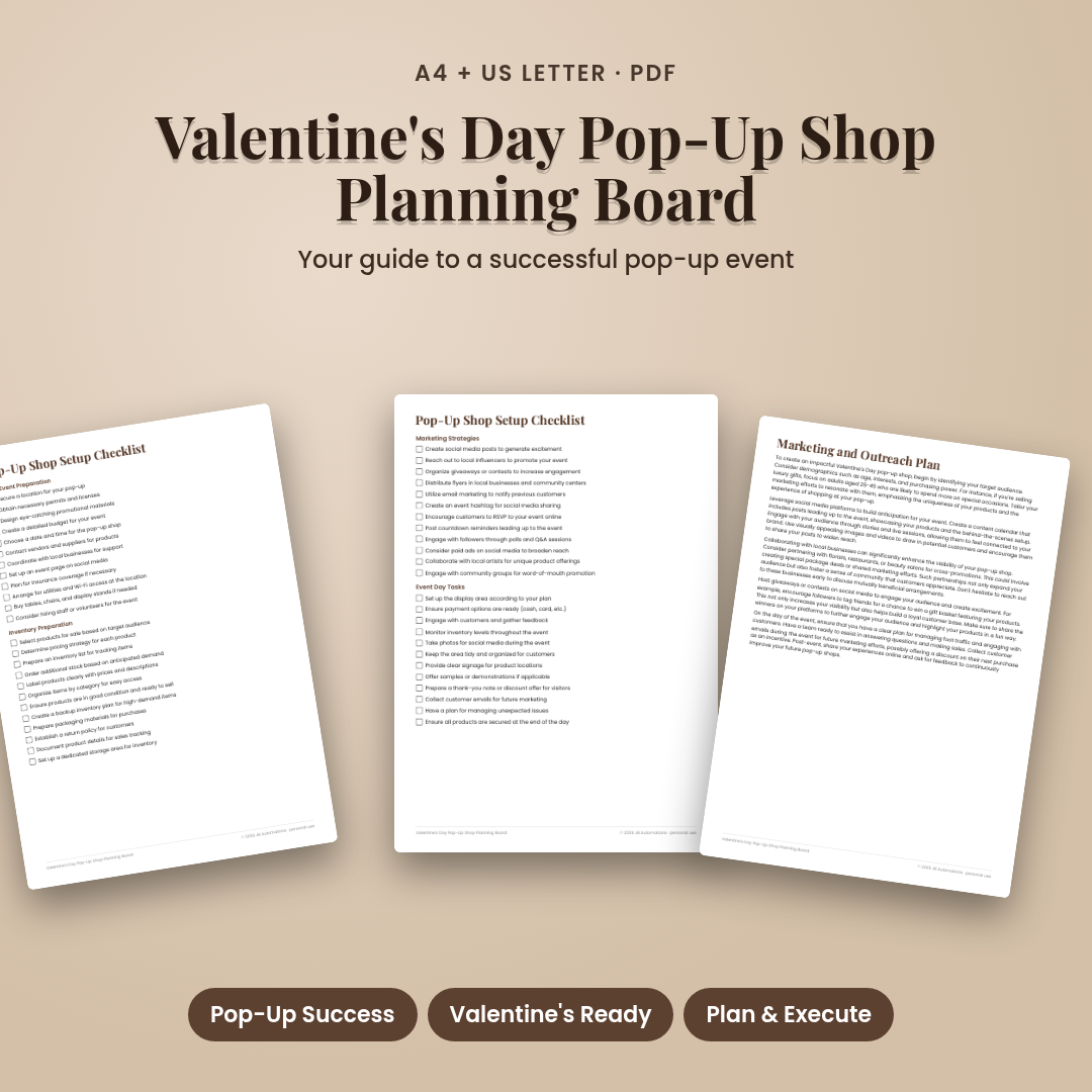 Valentine's Day Pop-Up Shop Planning Board